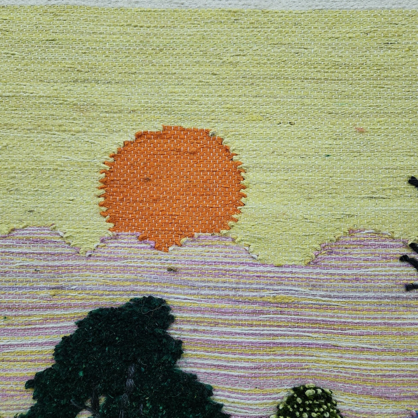Jute & Wool Wall Hanging HandMade Indian Tapestry 3D Scenery Tree Boats & Nature