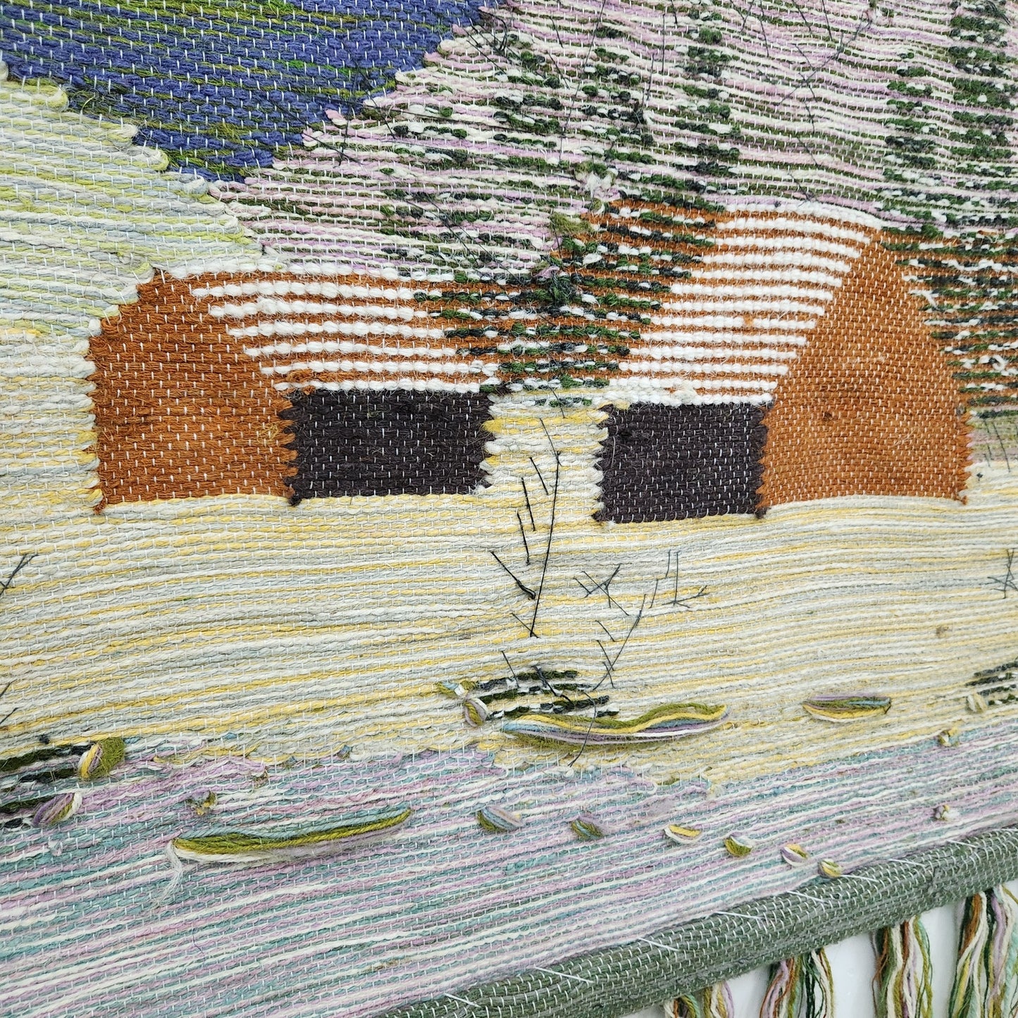 Jute & Wool Wall Hanging HandMade Indian Tapestry 3D Village Scenery Tree Nature