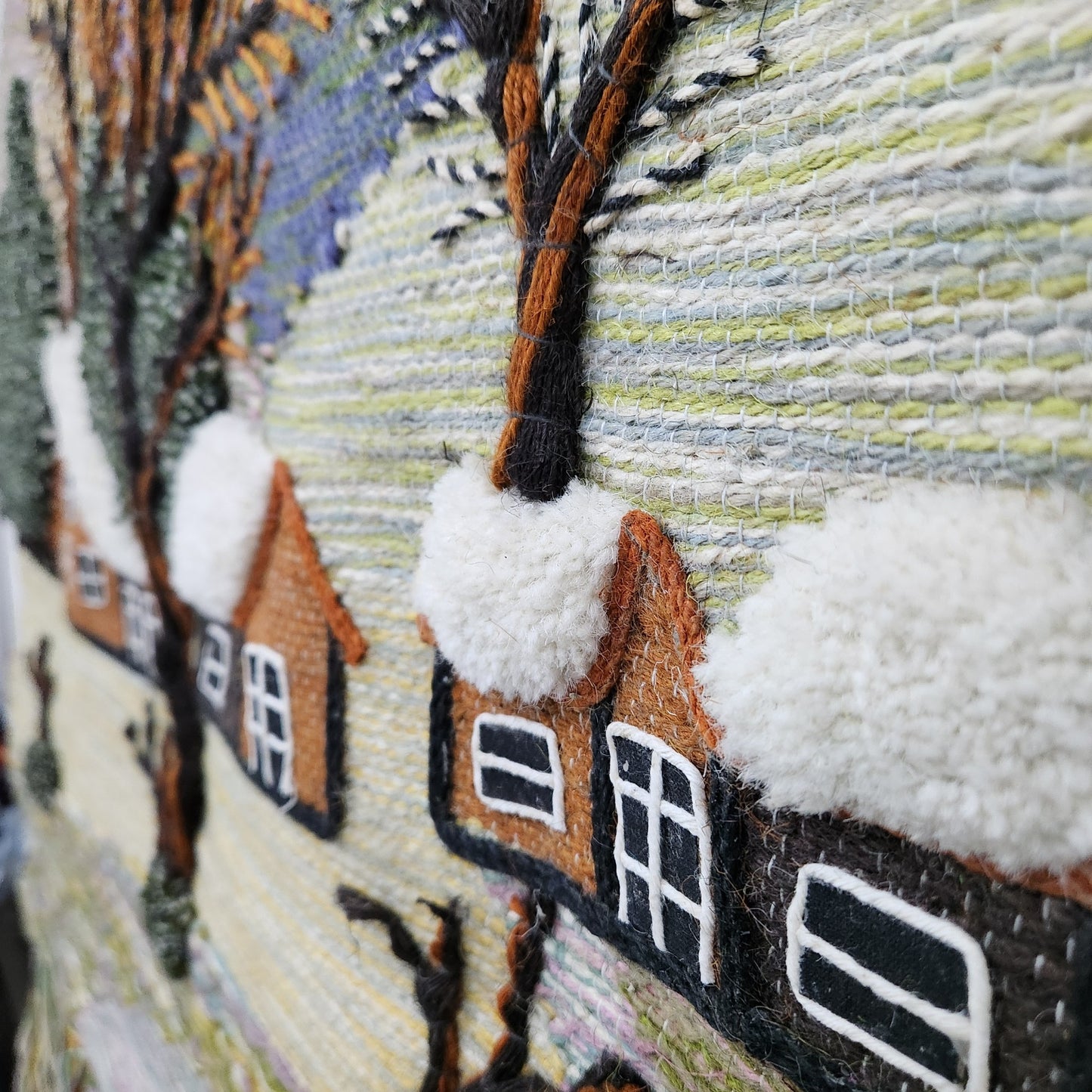 Jute & Wool Wall Hanging HandMade Indian Tapestry 3D Village Scenery Tree Nature