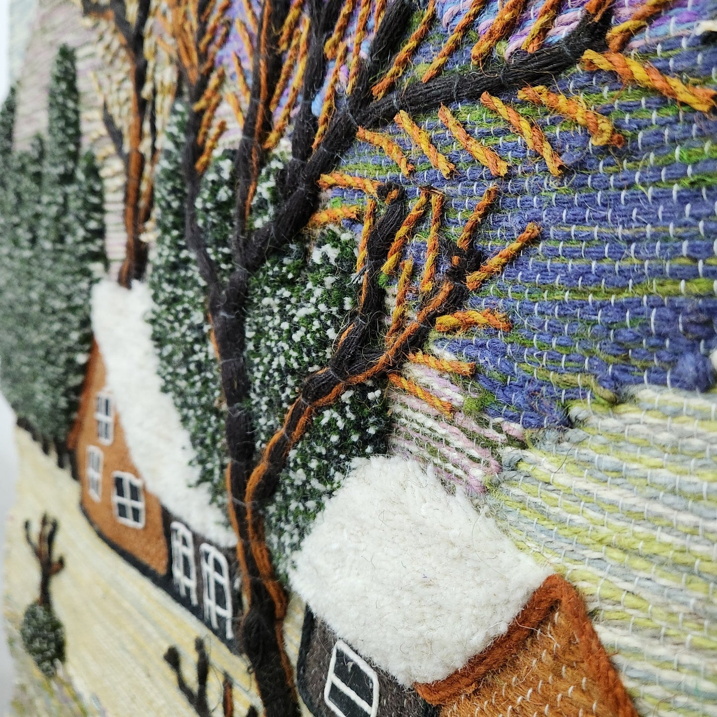 Jute & Wool Wall Hanging HandMade Indian Tapestry 3D Village Scenery Tree Nature