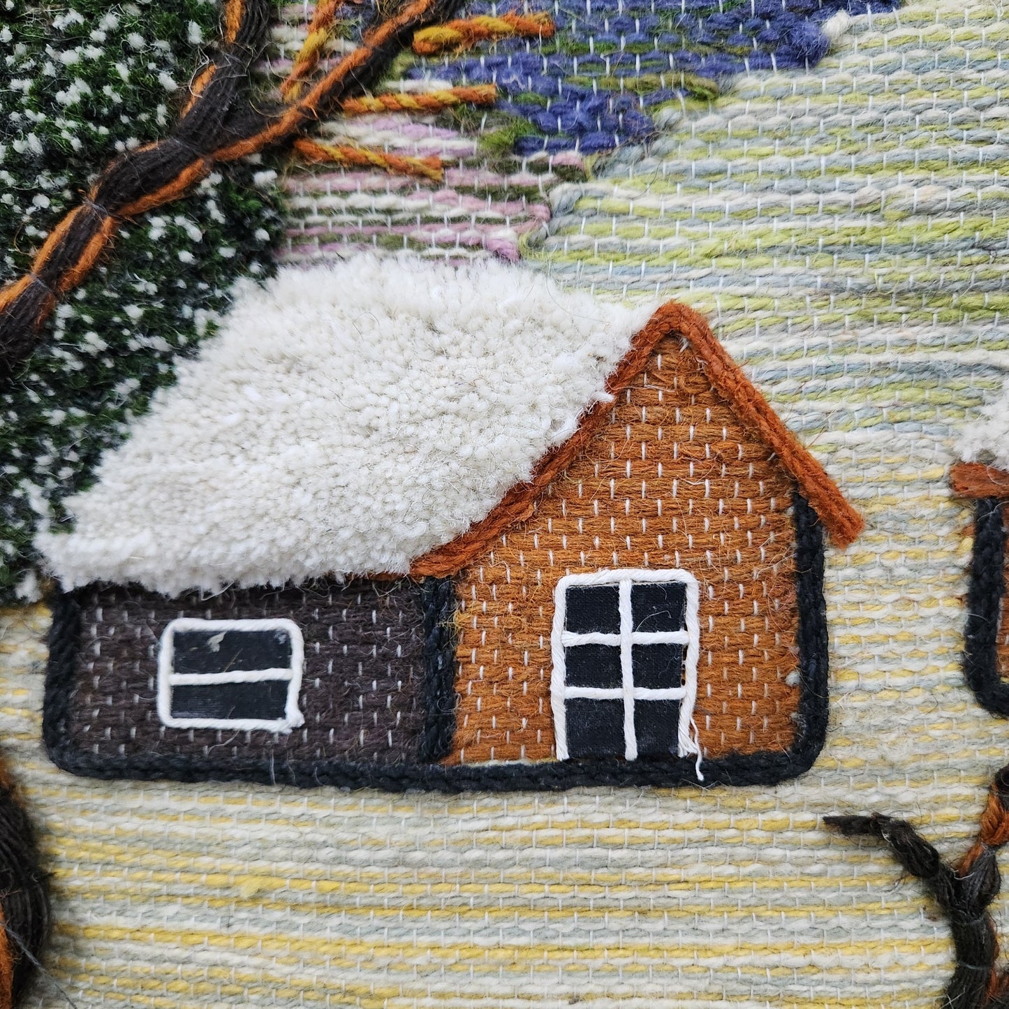 Jute & Wool Wall Hanging HandMade Indian Tapestry 3D Village Scenery Tree Nature