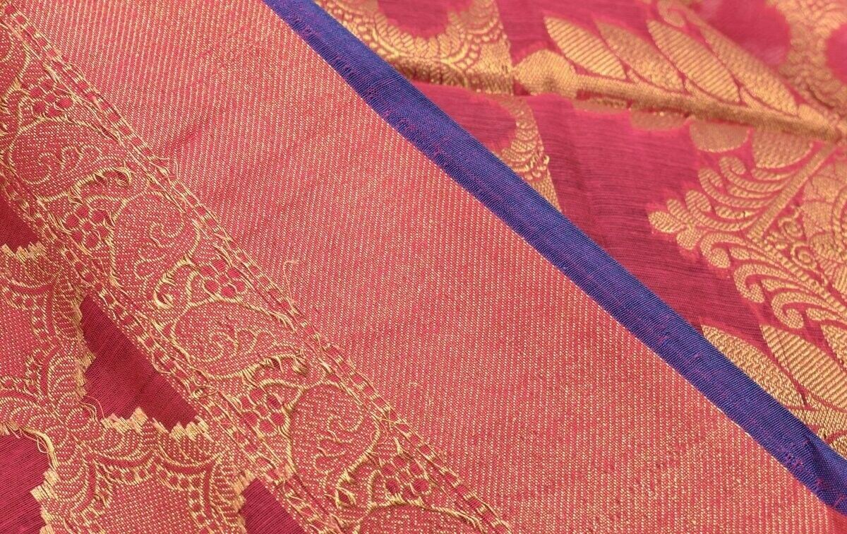 Dark Pink Banarasi Silk Dupatta Woven Zari Brocade Indian Long Stole Wrap Shawl
