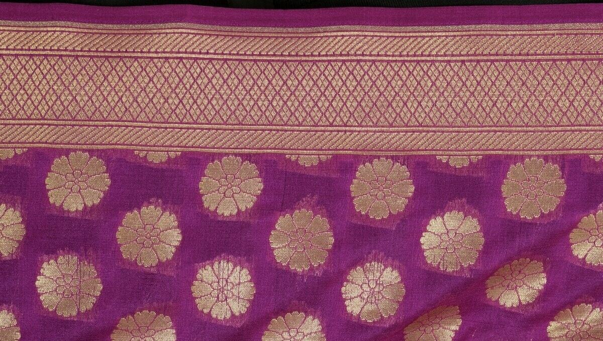 Purple Banarasi Silk Dupatta Woven Zari Brocade Indian Long Stole Wrap Shawl