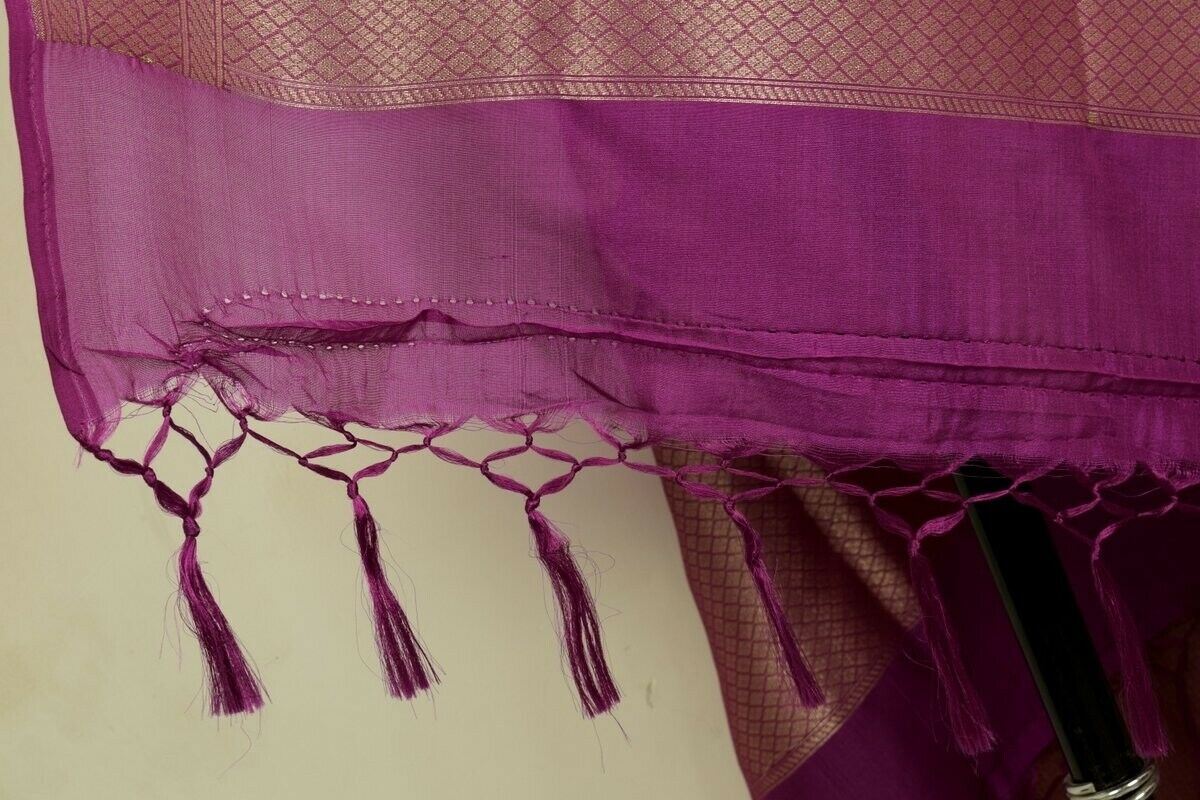 Purple Banarasi Silk Dupatta Woven Zari Brocade Indian Long Stole Wrap Shawl