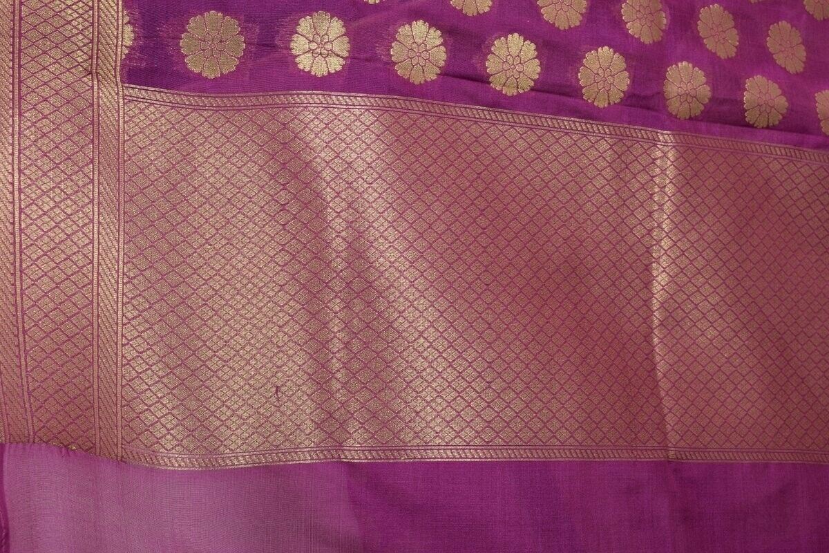 Purple Banarasi Silk Dupatta Woven Zari Brocade Indian Long Stole Wrap Shawl