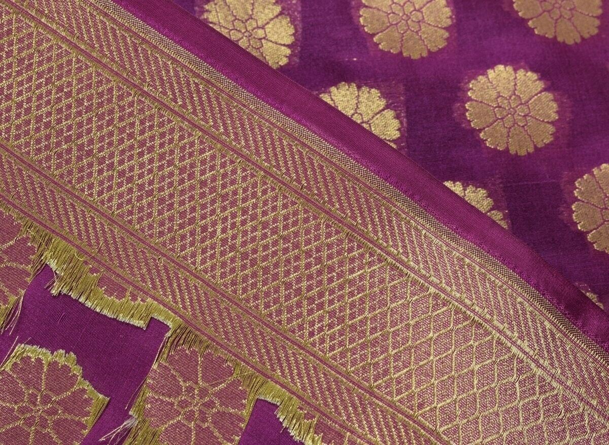 Purple Banarasi Silk Dupatta Woven Zari Brocade Indian Long Stole Wrap Shawl