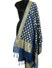 Blue Banarasi Silk Dupatta Woven Zari Brocade Indian Long Stole Wrap Shawl