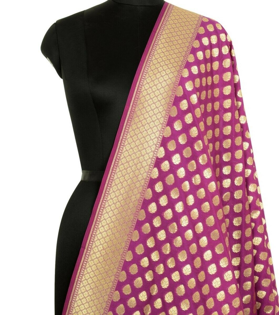 Dark Magenta Banarasi Silk Dupatta Woven Zari Brocade Indian Long Stole Wrap Sha
