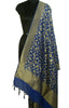 Blue Banarasi Dupatta Birds Woven Zari Brocade Indian Long Stole Wrap Shawl