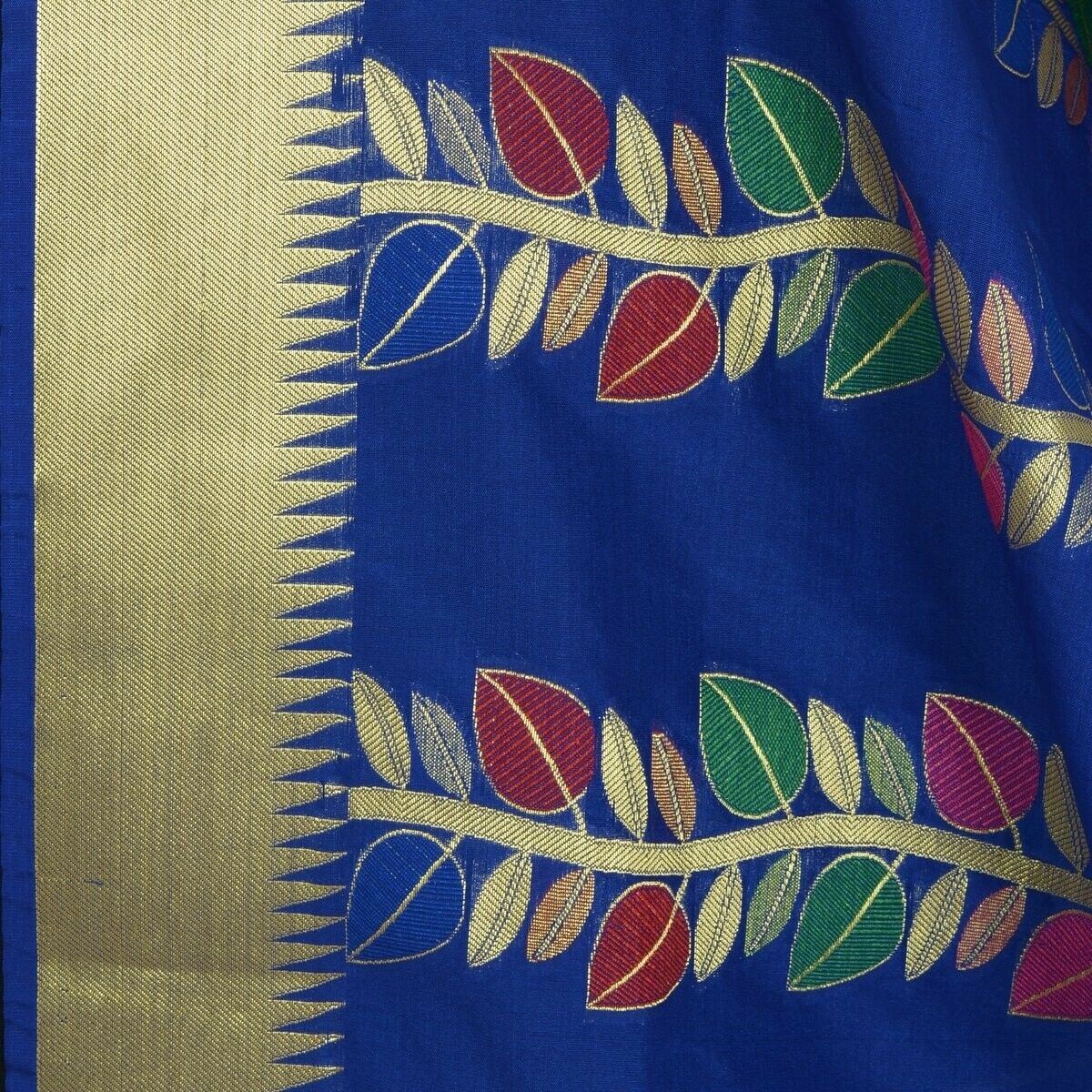 Blue Banarasi Dupatta Floral Woven Zari Brocade Indian Long Stole Wrap Shawl