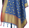 Blue Banarasi Dupatta Birds Woven Zari Brocade Indian Long Stole Wrap Scarves