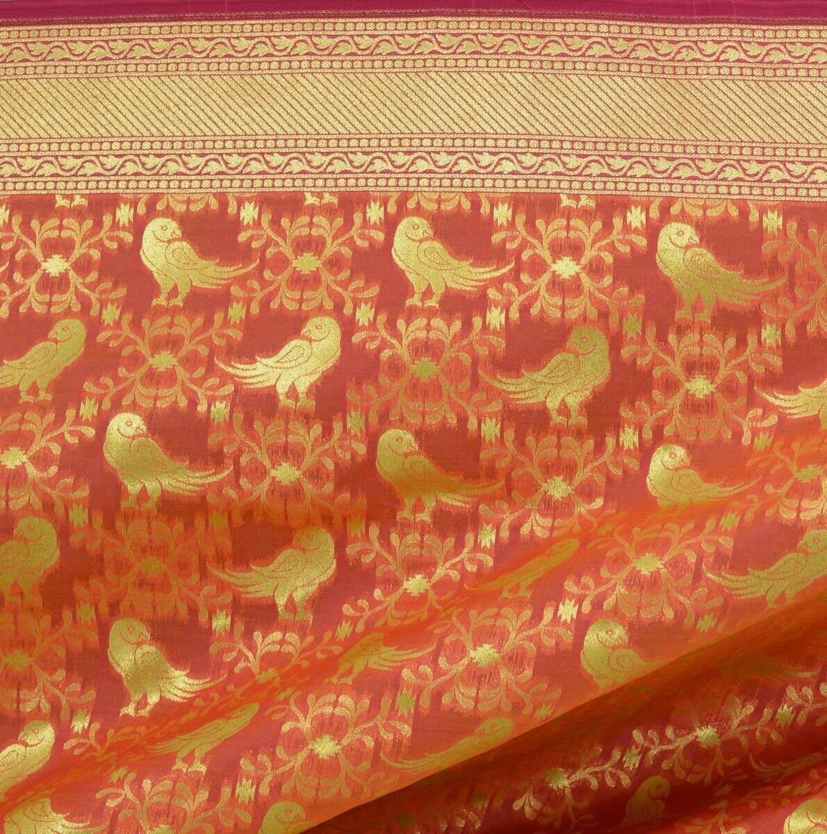 Peach Banarasi Dupatta Birds Woven Zari Brocade Indian Long Stole Wrap Scarves