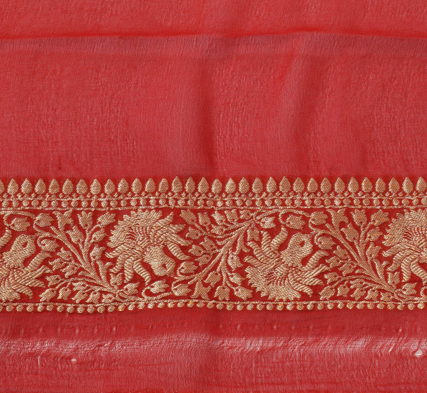 Dark Red Pure Khaddi Georgette Silk Banarasi Handloom Woven Zari Zaal Saree