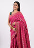 Magenta Pure Khaddi Chiffon Silk Banarasi Handloom Zari Woven Motifs Sari Fabric