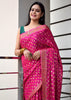 Magenta Pure Khaddi Chiffon Silk Banarasi Handloom Zari Woven Motifs Sari Fabric