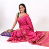 Magenta Pure Khaddi Chiffon Silk Banarasi Handloom Zari Woven Motifs Sari Fabric