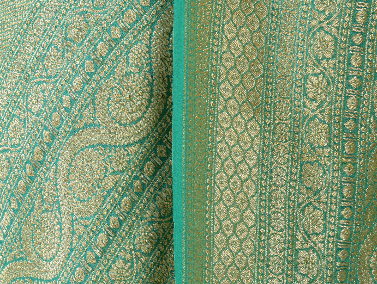 Aqua Green Pure Khaddi Georgette Silk Banarasi Handloom Skirt Border Saree Woven