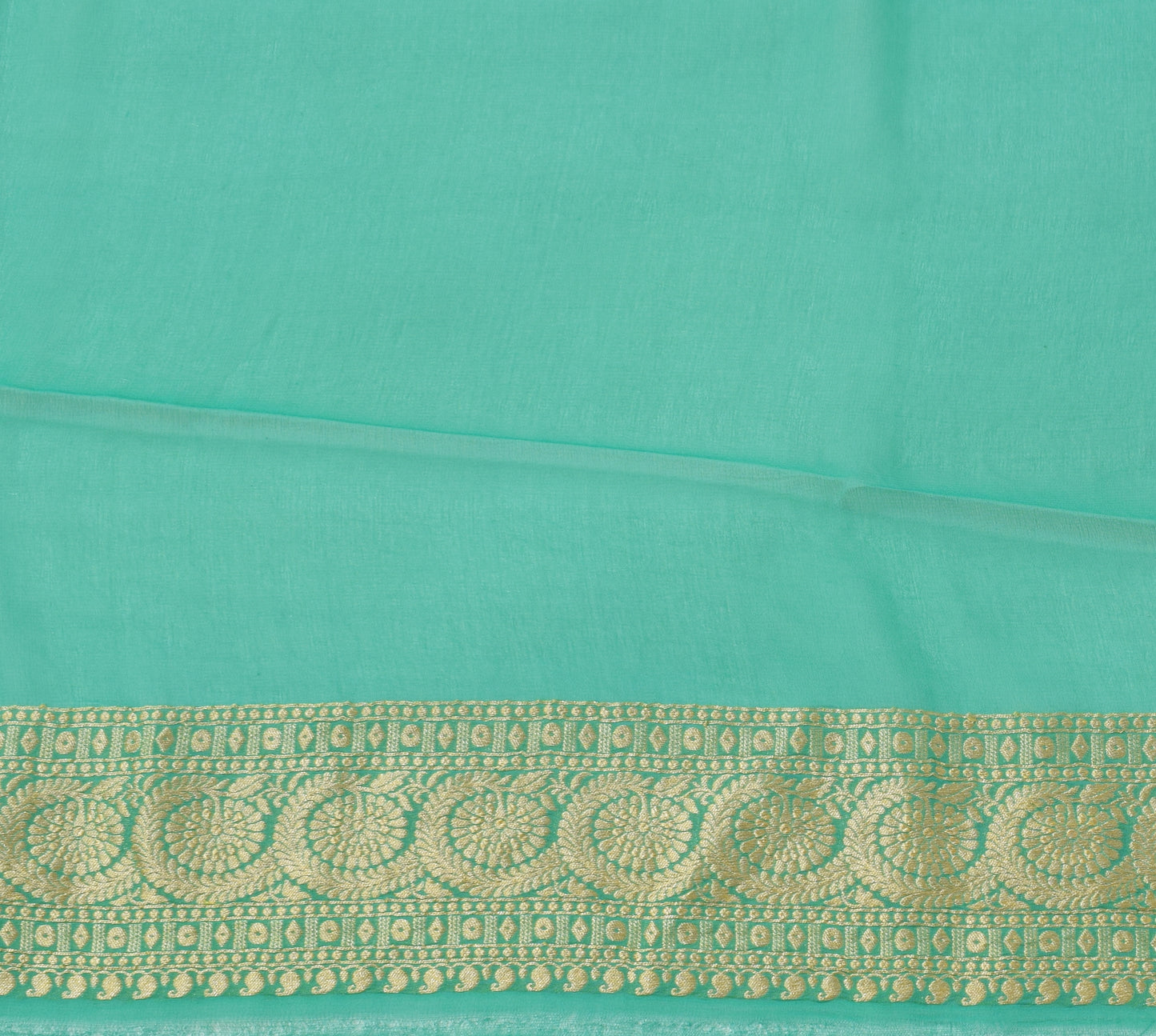 Aqua Green Pure Khaddi Georgette Silk Banarasi Handloom Skirt Border Saree Woven