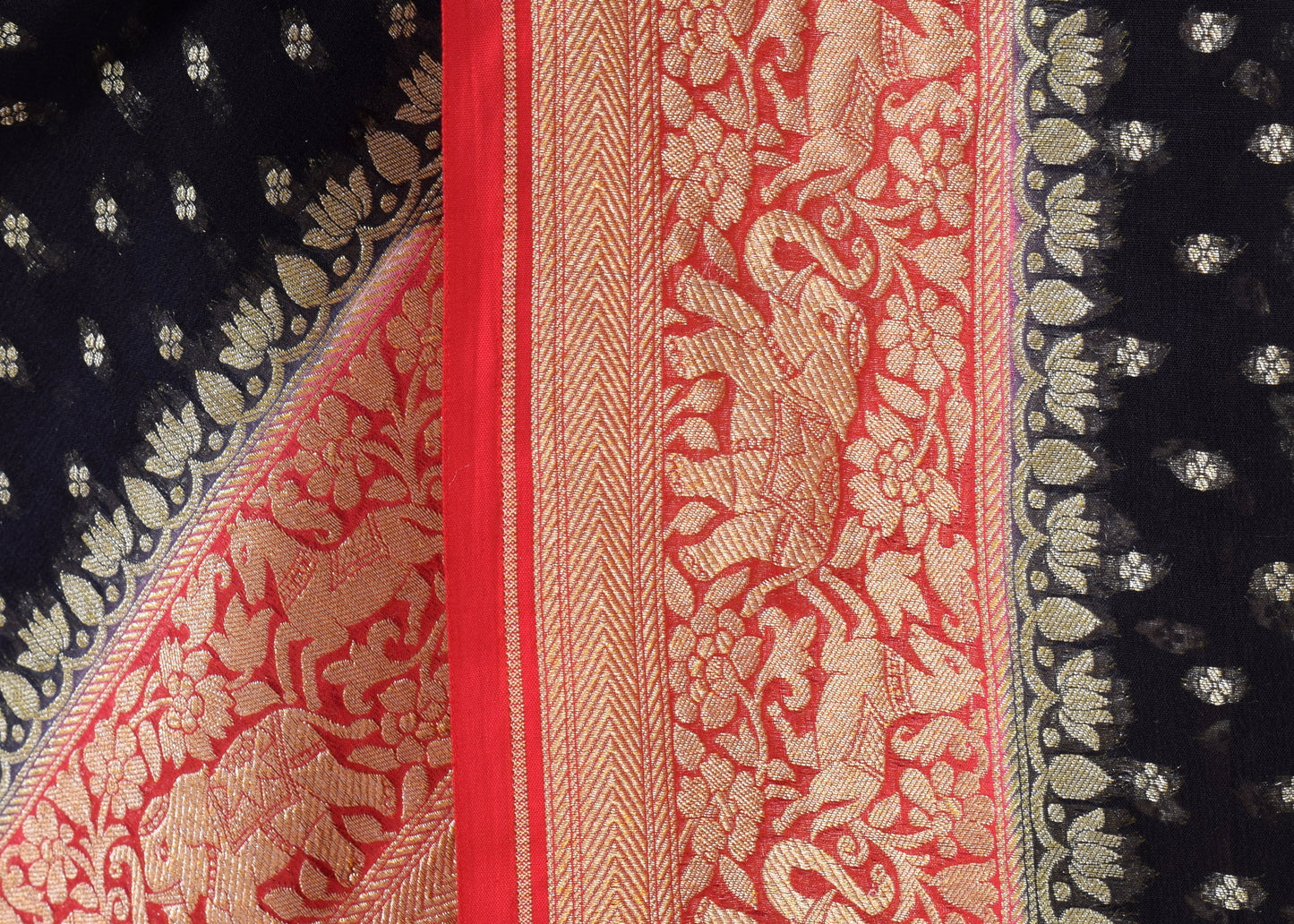 Blackish Blue Pure Khaddi Georgette Silk Banarasi Handloom Zari Woven Saree