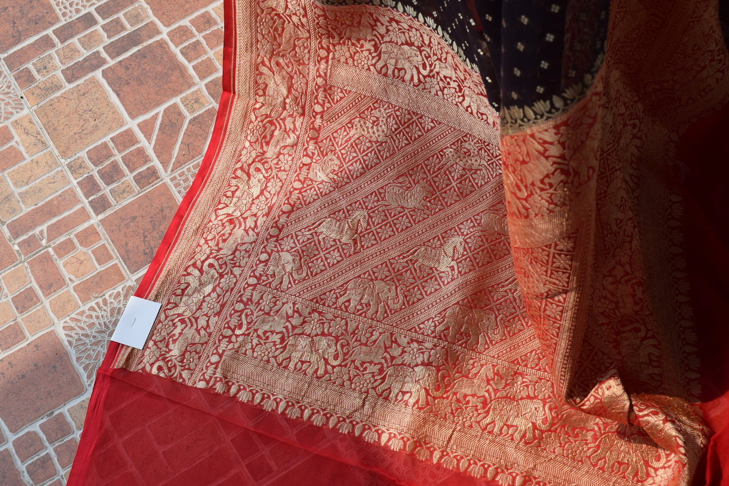 Blackish Blue Pure Khaddi Georgette Silk Banarasi Handloom Zari Woven Saree