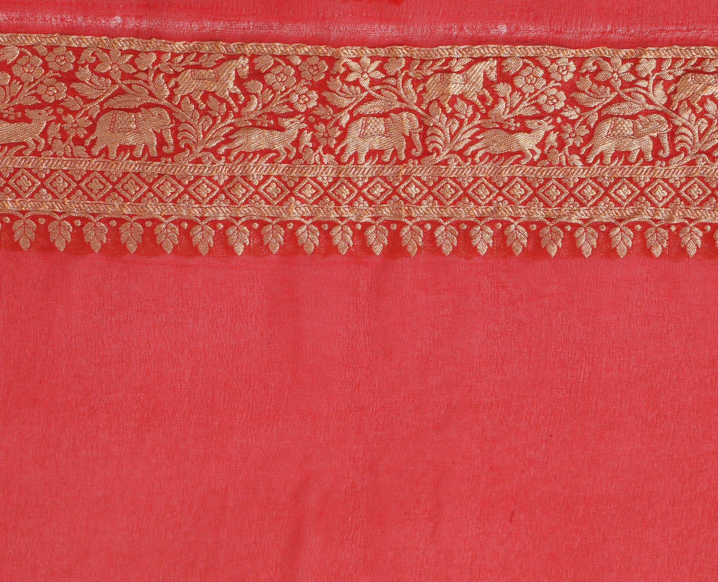 Pink Pure Khaddi Georgette Silk Banarasi Handloom Animal Border Woven Saree