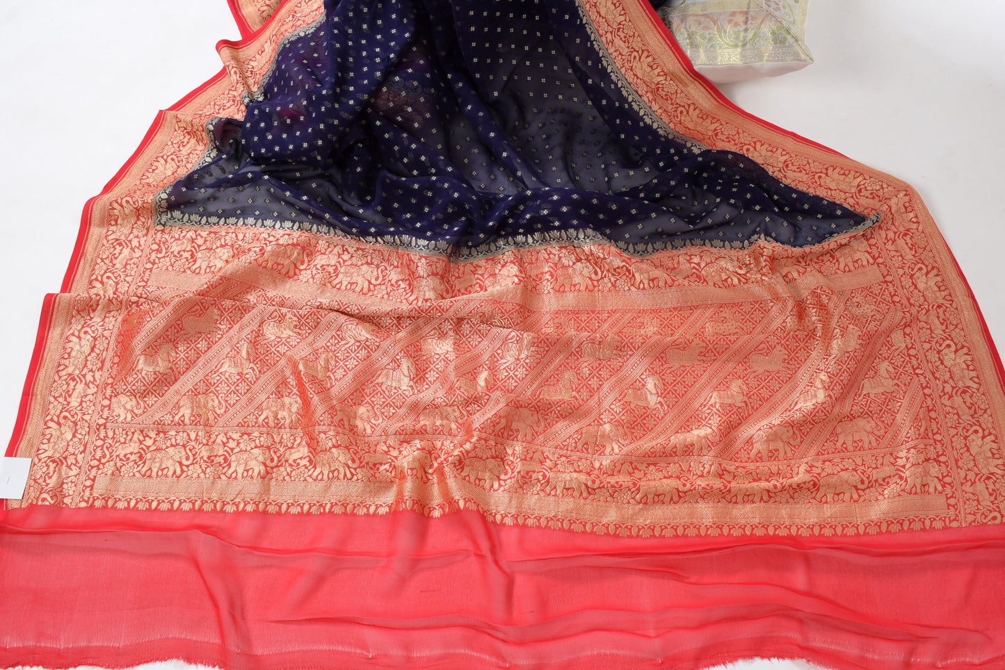 Blackish Blue Pure Khaddi Georgette Silk Banarasi Handloom Zari Woven Saree