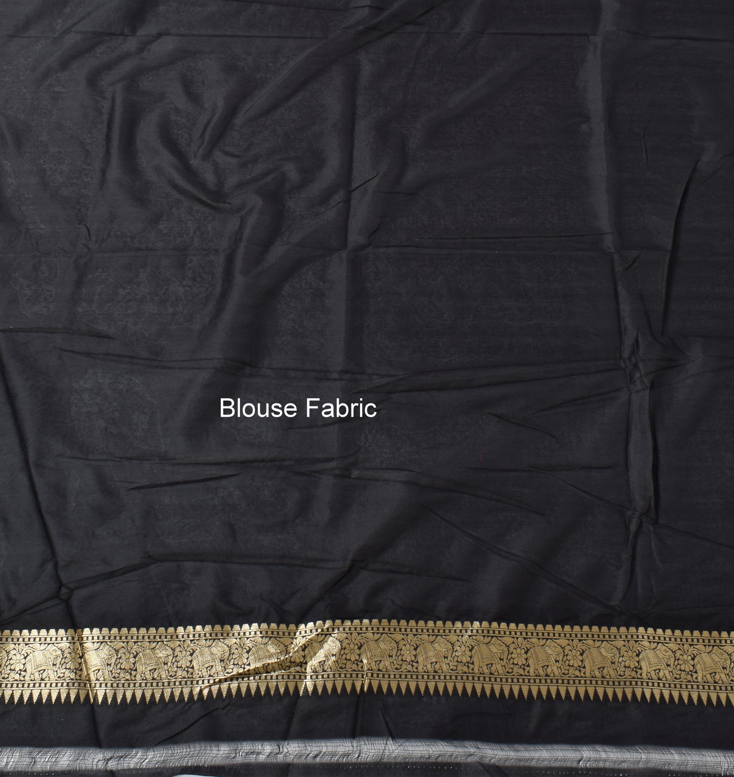 Banarasi Shikargah Zari Woven Black Sari Bend Silk Elephant Deer Birds Fabric