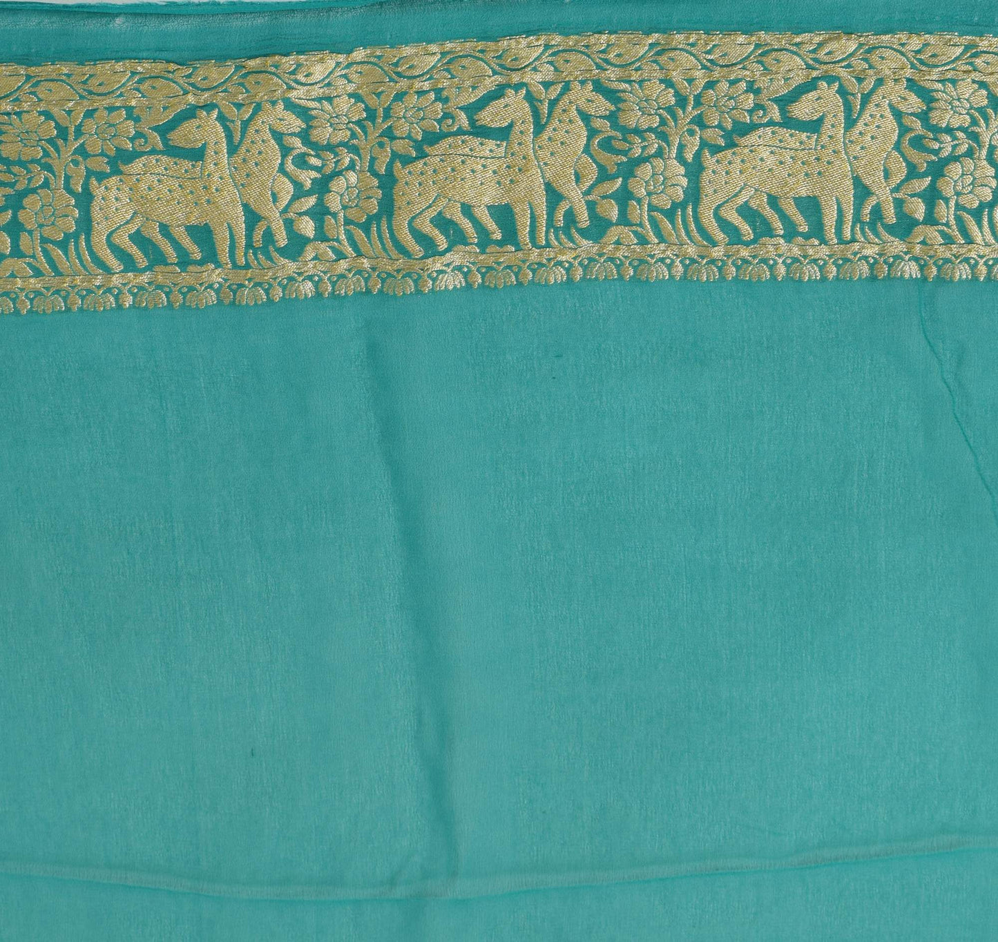 Green Pure Khaddi Georgette Silk Banarasi Handloom Premium Saree Fabric