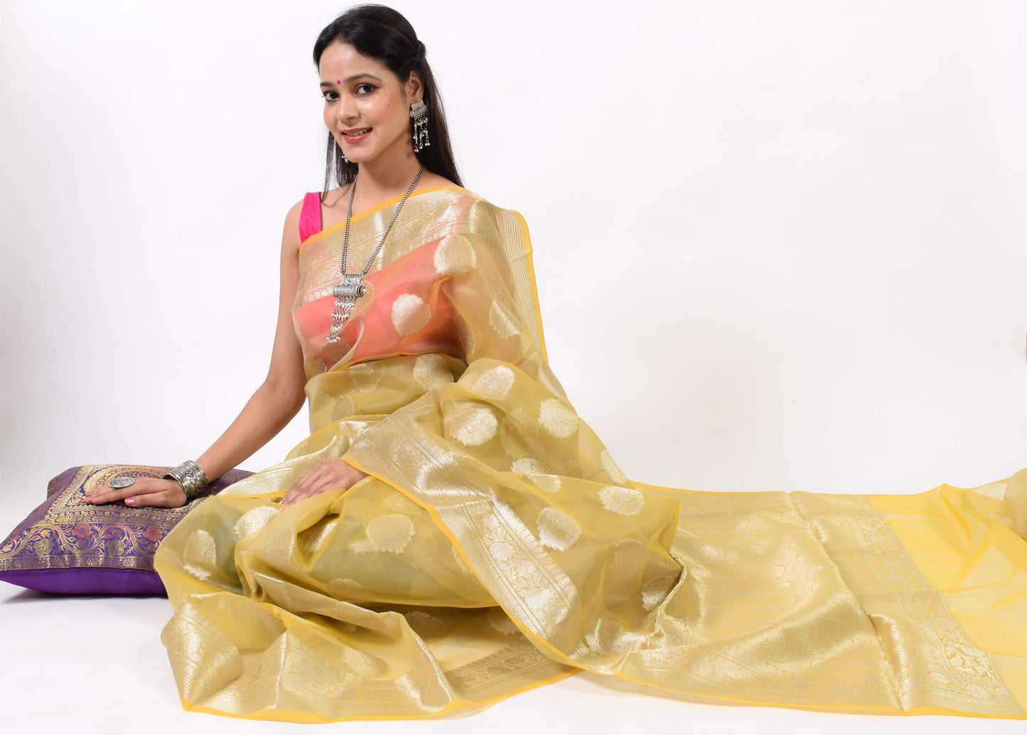 Banarasi Organza Saree with Zari Woven Big Floral Buta Rich Pallu & Border