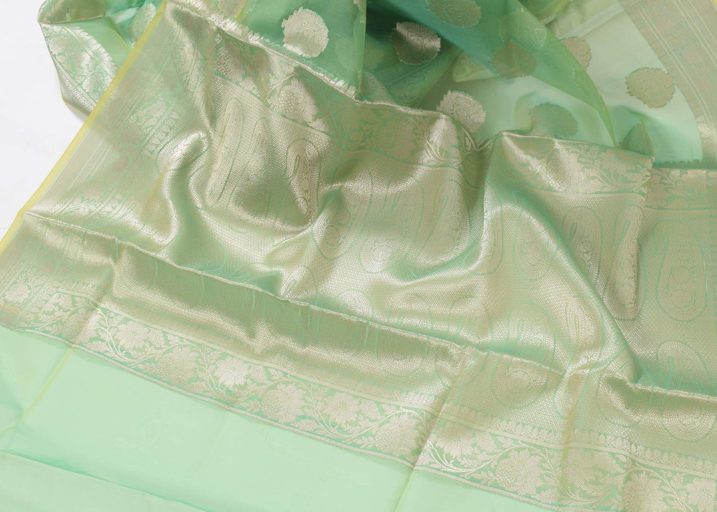 Green Shades Banarasi Organza Saree with Zari Woven Buta Rich Pallu & Border