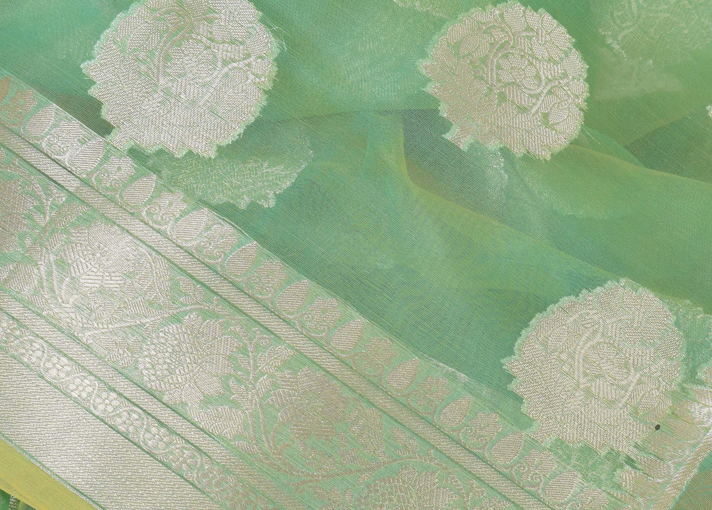 Green Shades Banarasi Organza Saree with Zari Woven Buta Rich Pallu & Border