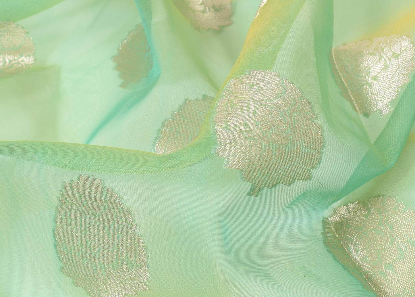 Green Shades Banarasi Organza Saree with Zari Woven Buta Rich Pallu & Border