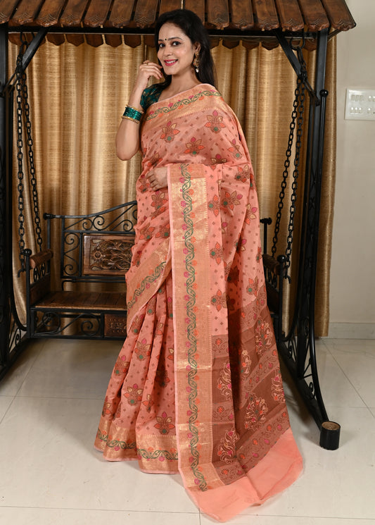 Banarasi Vastra Chanderi Silk Saree with Resham Tilfi Buta Floral Zari Border