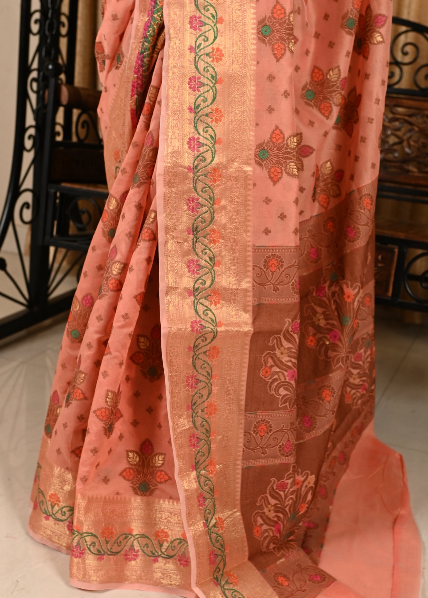 Banarasi Vastra Chanderi Silk Saree with Resham Tilfi Buta Floral Zari Border