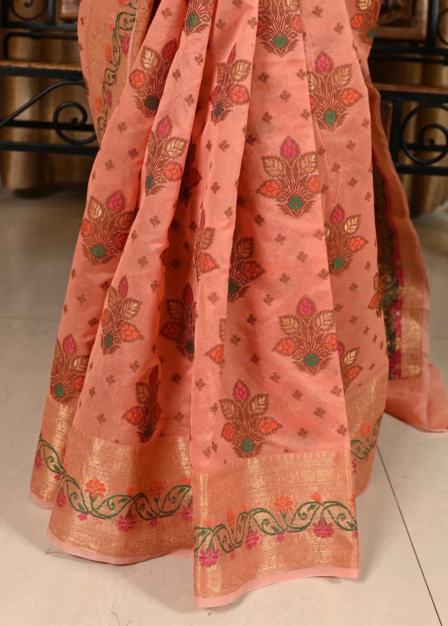 Banarasi Vastra Chanderi Silk Saree with Resham Tilfi Buta Floral Zari Border