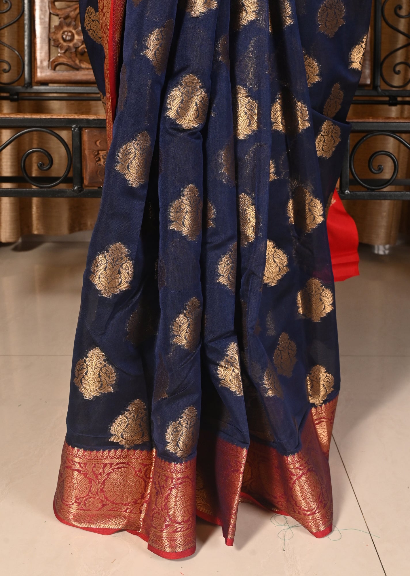 Banarasi Vastra Chanderi Silk Gray Blue Saree with Zari Woven Floral Motifs Sari