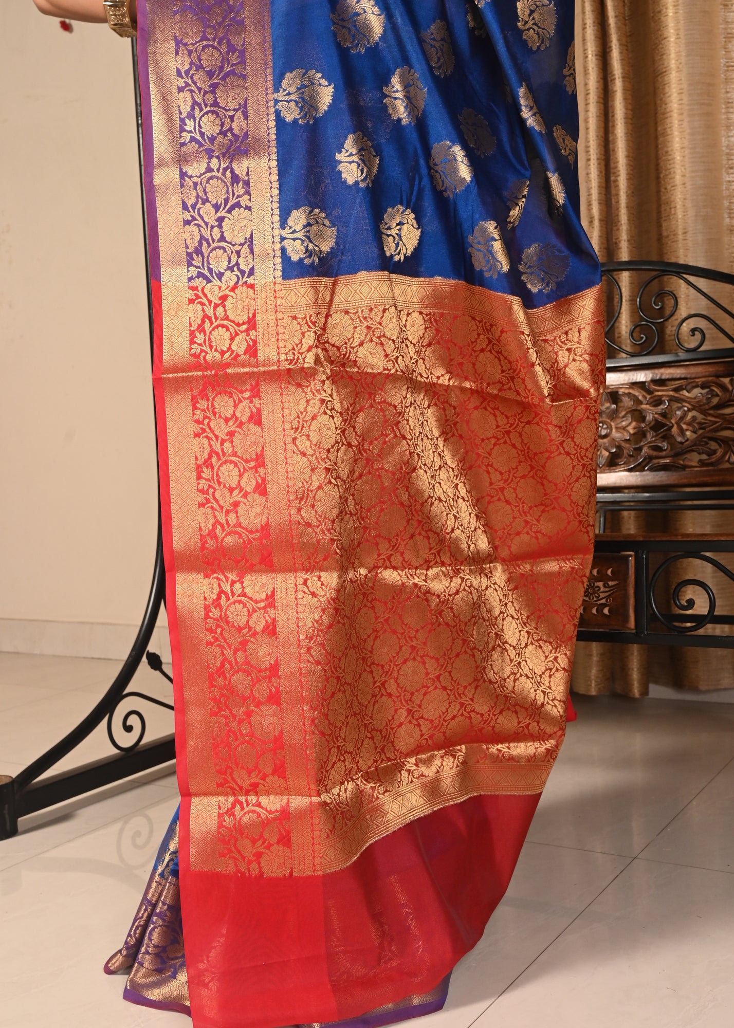 Banarasi Vastra Chanderi Silk Blue Saree with Zari Woven Floral Motifs Border