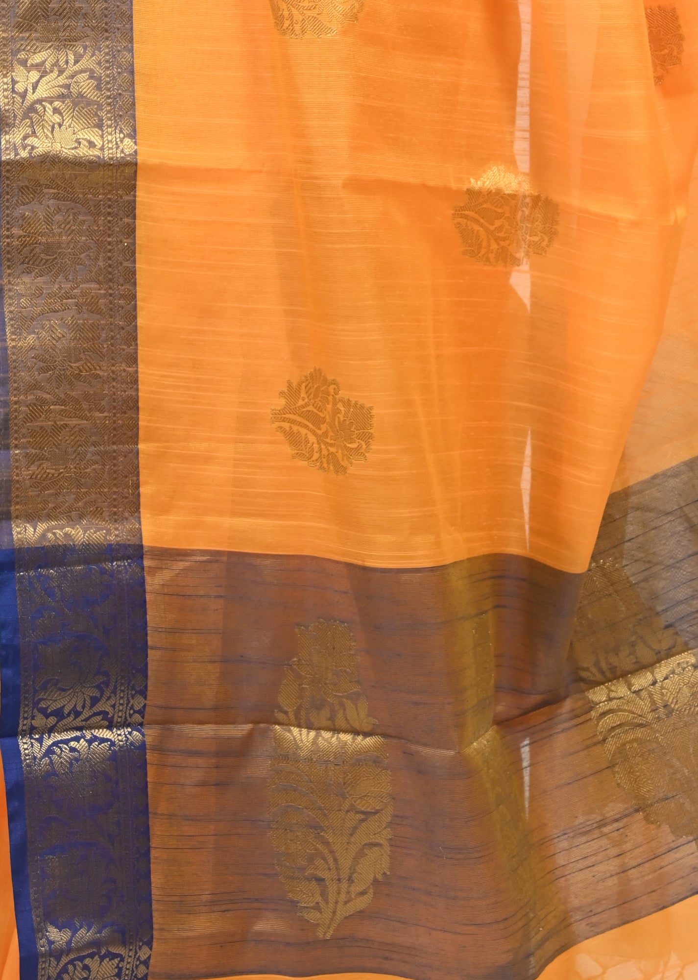 Banarasi Vastra Silky Lenin Saree With Zari Woven Floral Motifs Border Yellow