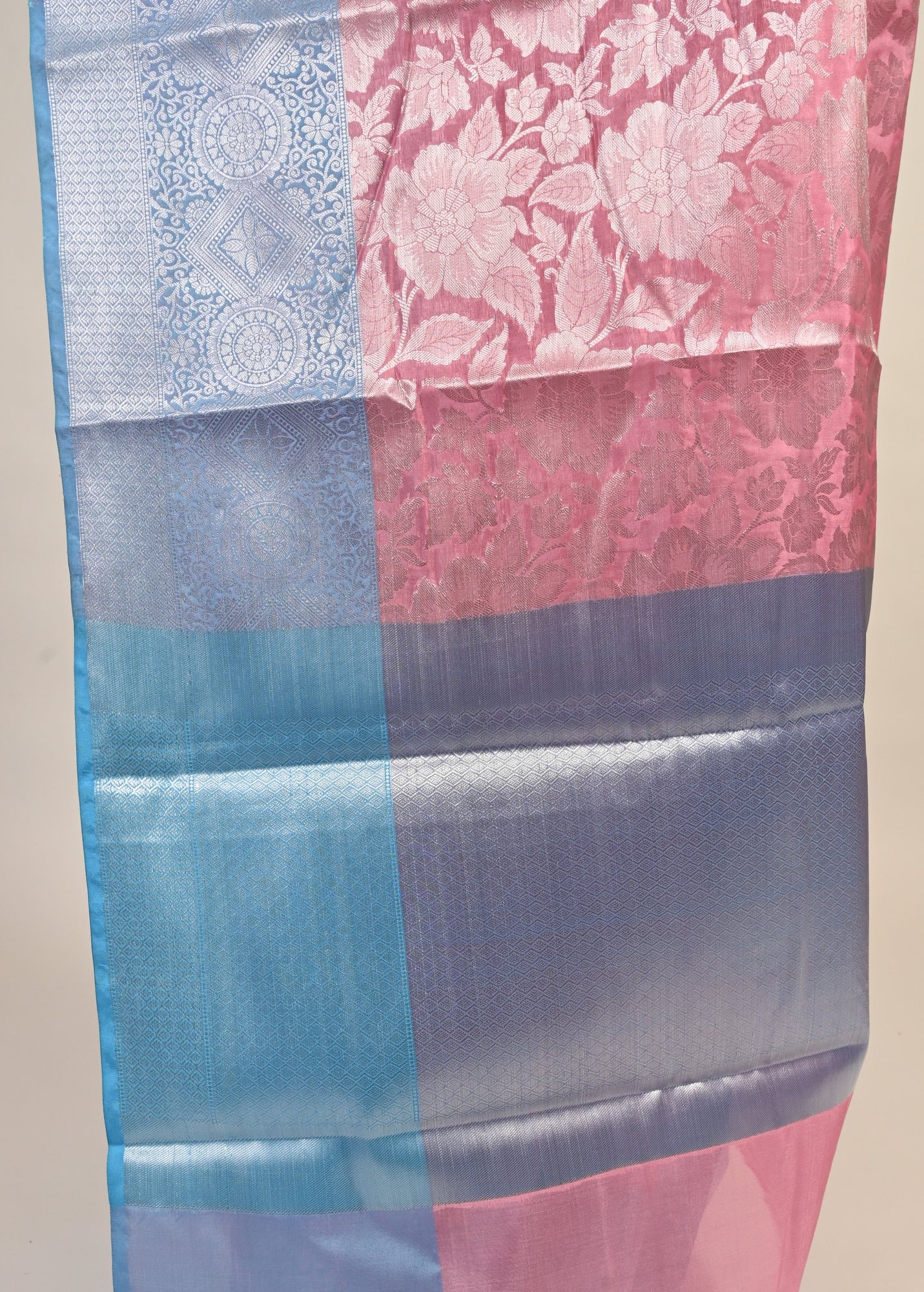Banarasi Vastra Chanderi Silk Woven Saree with Silver Zari Brocade Floral Zaal