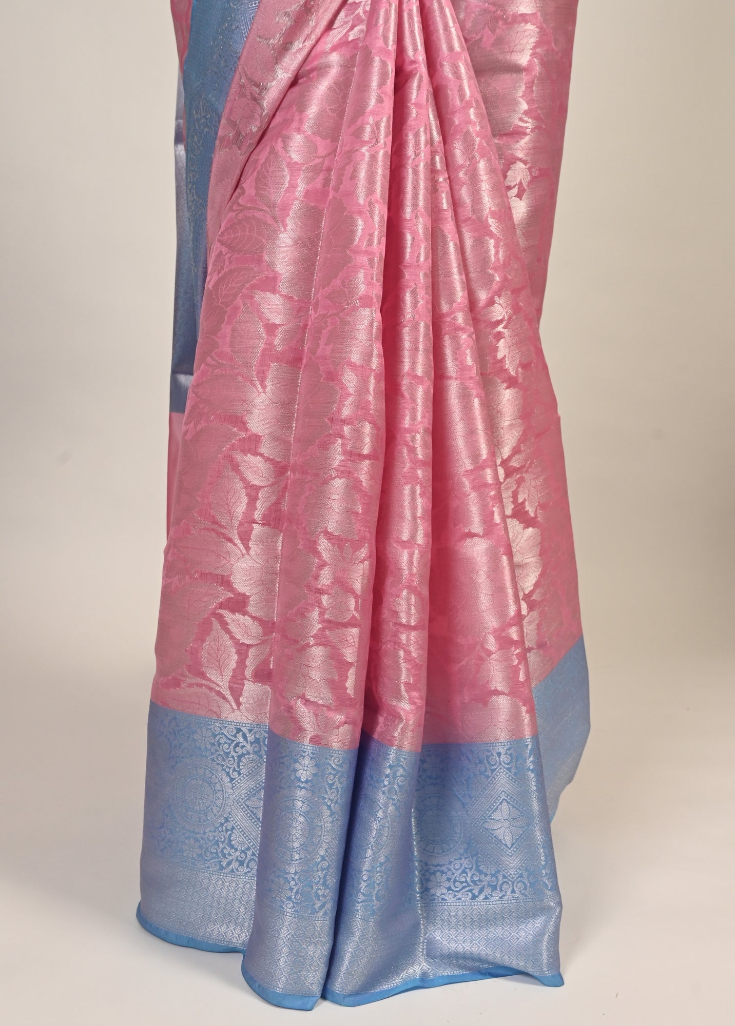 Banarasi Vastra Chanderi Silk Woven Saree with Silver Zari Brocade Floral Zaal