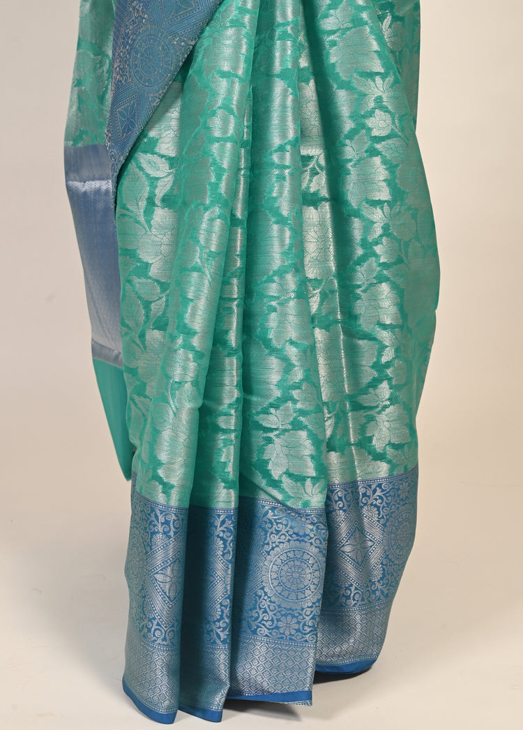 Banarasi Vastra Chanderi Silk Woven Saree with Silver Zari Brocade Floral Zaal