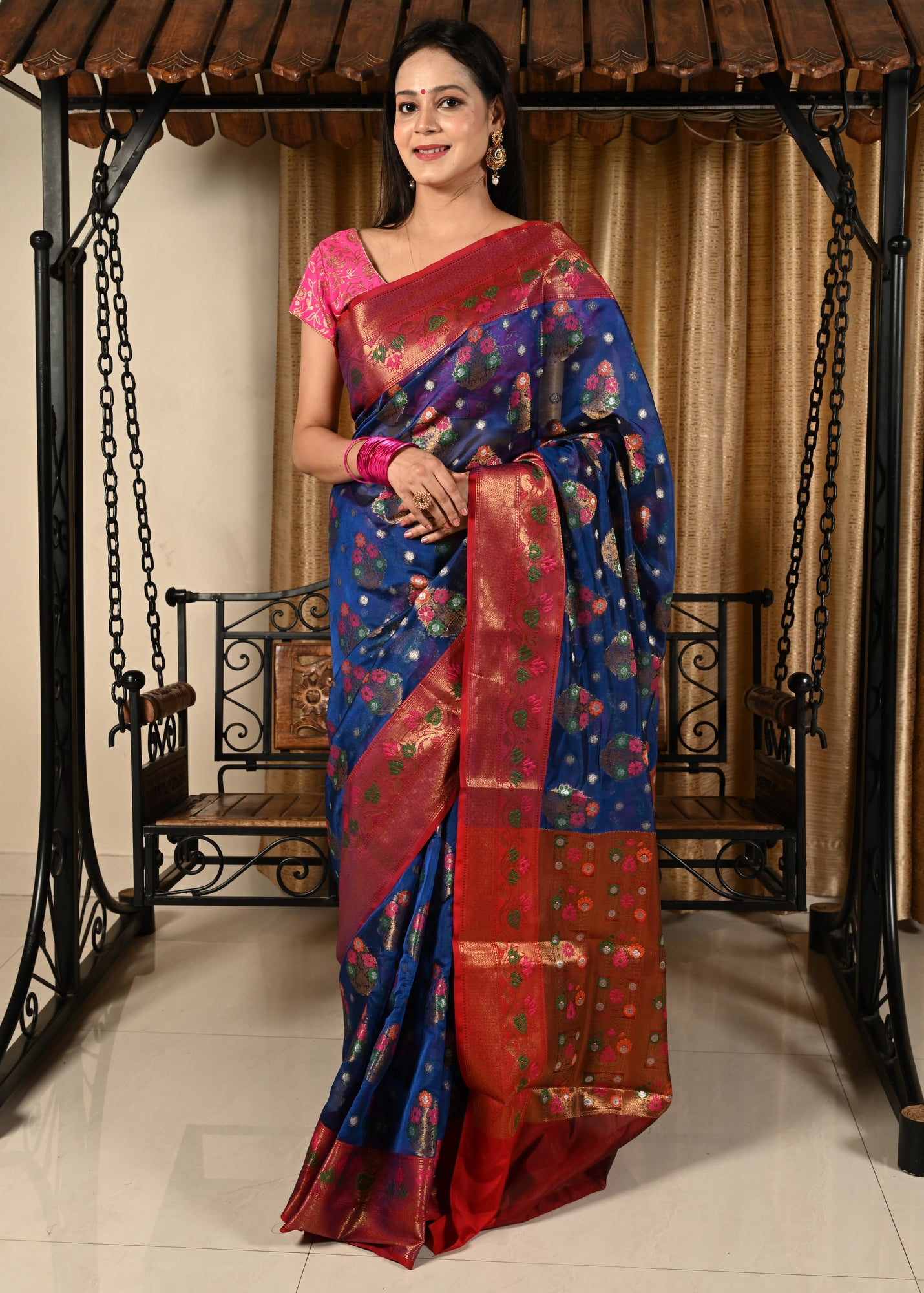 Banarasi Vastra Kora Silk Saree with Meena Tilfi Buta Zari Resham Woven Sari