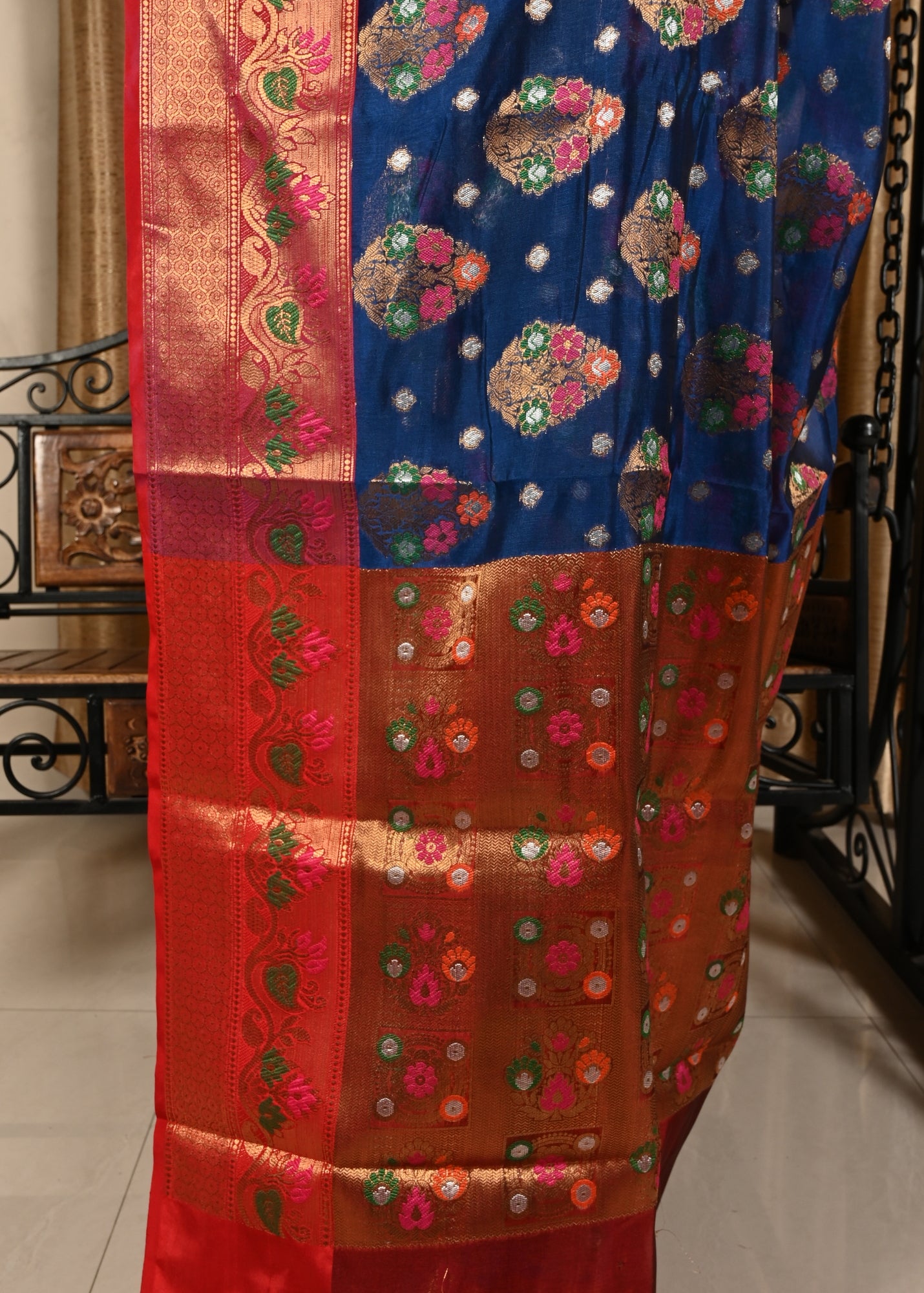 Banarasi Vastra Kora Silk Saree with Meena Tilfi Buta Zari Resham Woven Sari