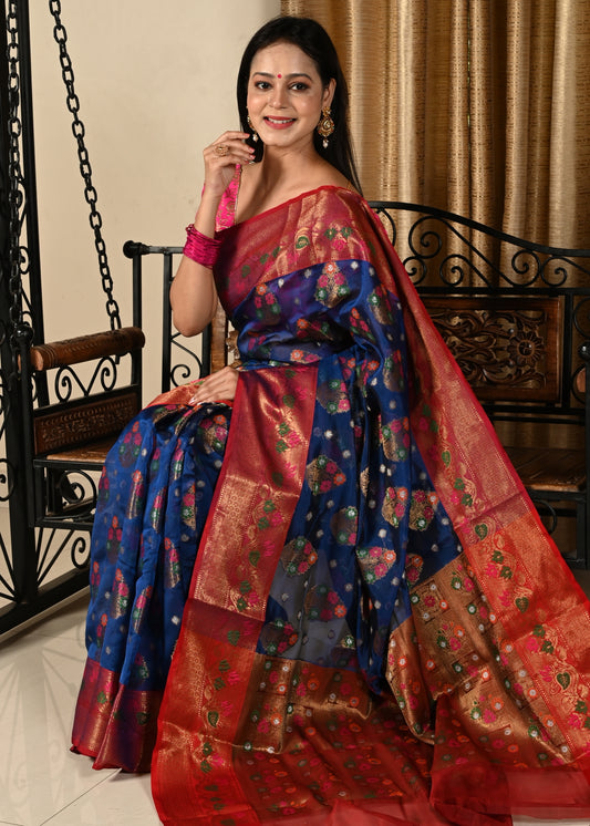 Banarasi Vastra Kora Silk Saree with Meena Tilfi Buta Zari Resham Woven Sari