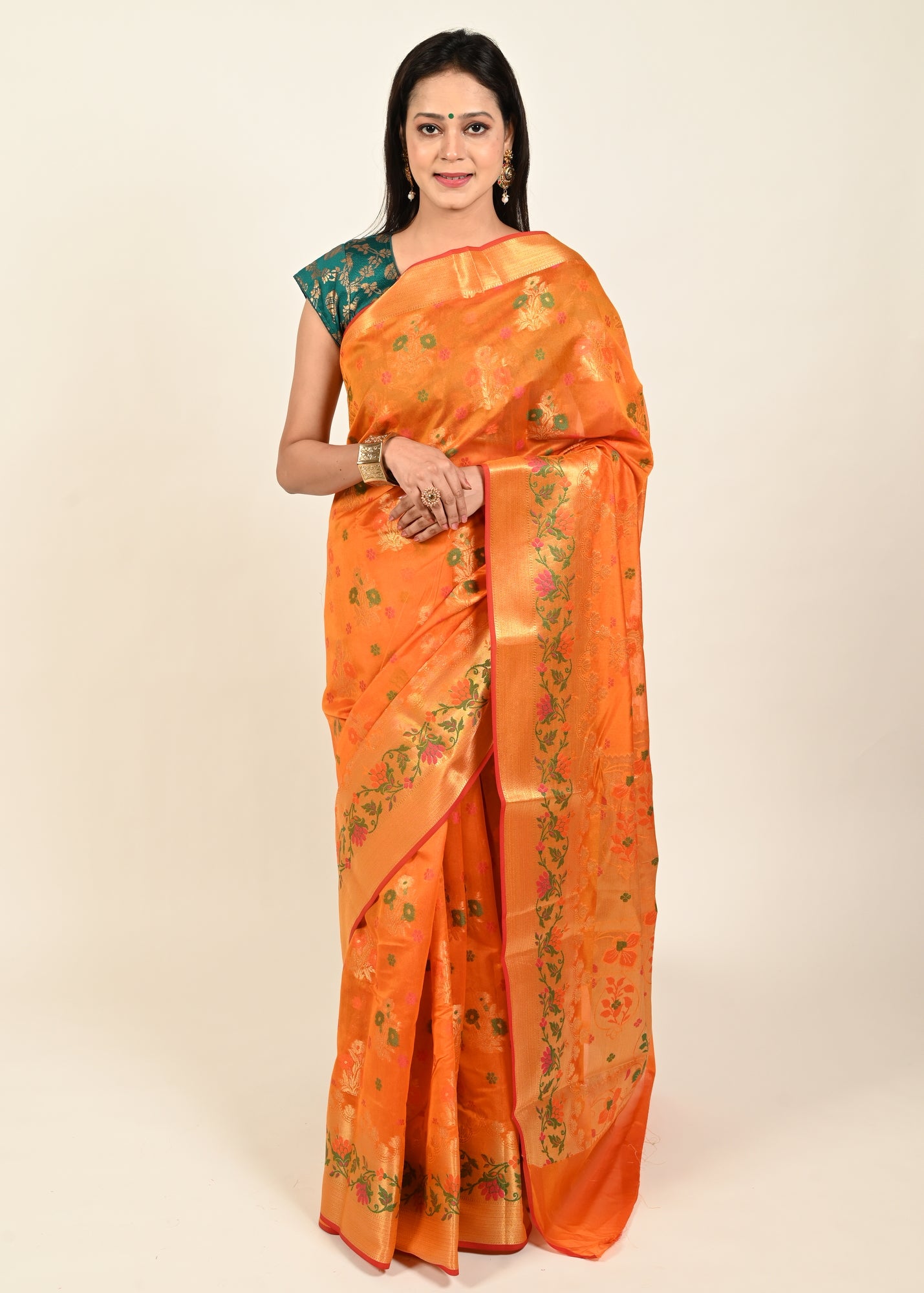 Banarasi Vastra Chanderi Silk Floral Meena Buta Saree Zari Woven Skirt Border