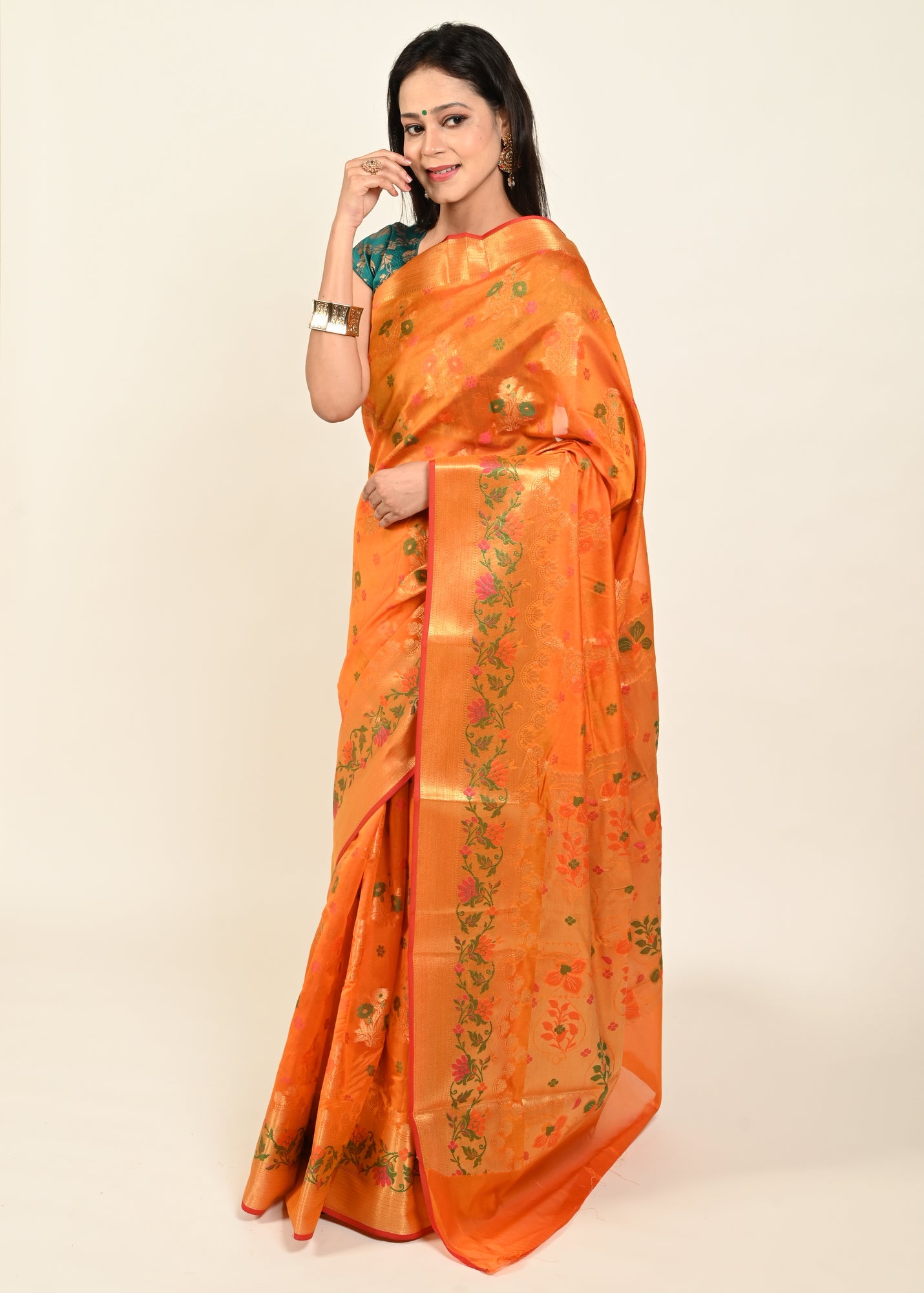 Banarasi Vastra Chanderi Silk Floral Meena Buta Saree Zari Woven Skirt Border