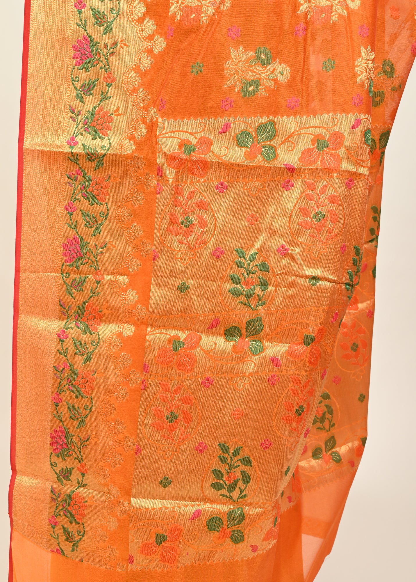 Banarasi Vastra Chanderi Silk Floral Meena Buta Saree Zari Woven Skirt Border