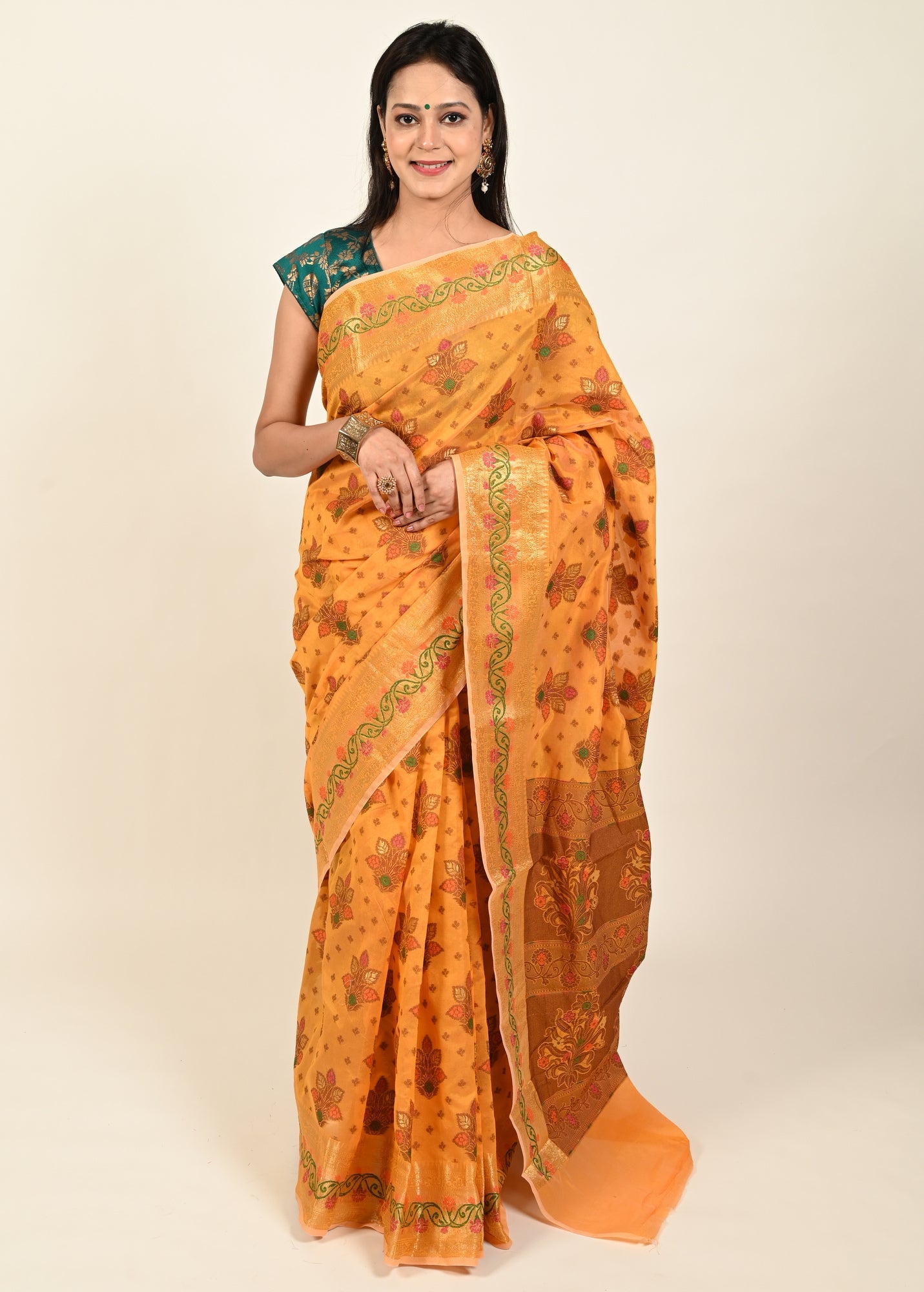 Banarasi Vastra Chanderi Silk Saree with Resham Tilfi Buta Floral Zari Border