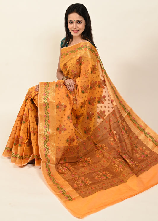Banarasi Vastra Chanderi Silk Saree with Resham Tilfi Buta Floral Zari Border