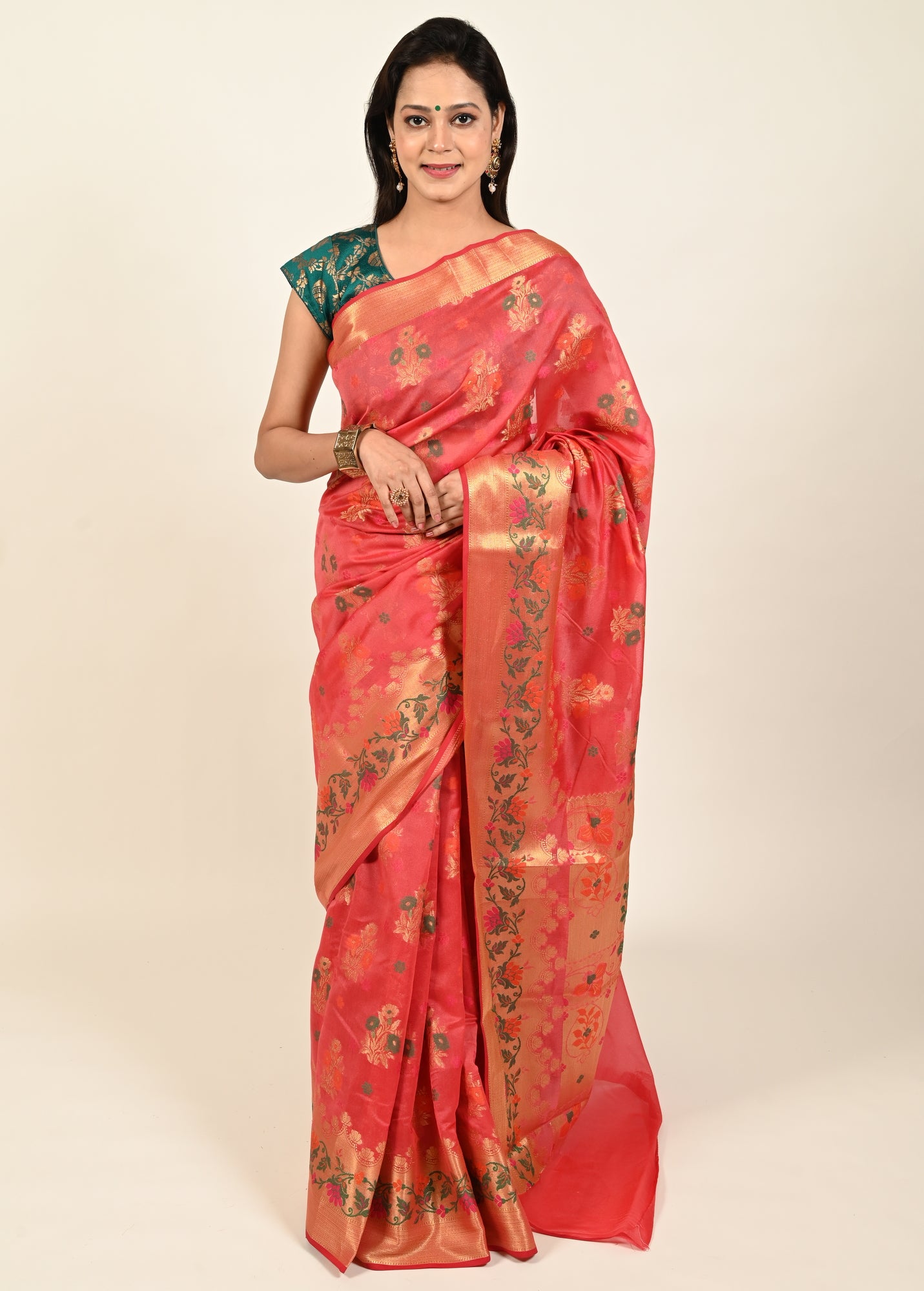 Banarasi Vastra Chanderi Silk Floral Meena Buta Saree Zari Woven Skirt Border
